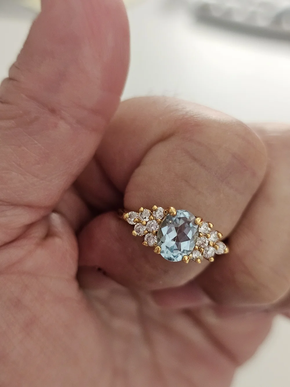 Blue Topaz W/Cz Cluster Ring -14k Gold Plated. Women's Fine Jewelry